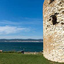 NESSEBAR, BULGARIA - AUGUST 12, 2018: Ruins of Ancient Battle Tower in old town of Nessebar, Burgas Region, Bulgaria