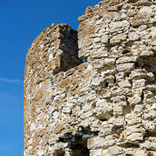 NESSEBAR, BULGARIA - AUGUST 12, 2018: Ruins of Ancient Battle Tower in old town of Nessebar, Burgas Region, Bulgaria