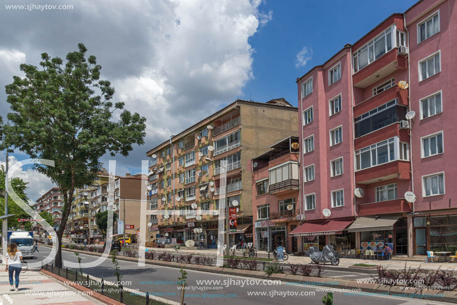 EDIRNE, TURKEY - MAY 26, 2018: Typical street in the center of city of Edirne,  East Thrace, Turkey