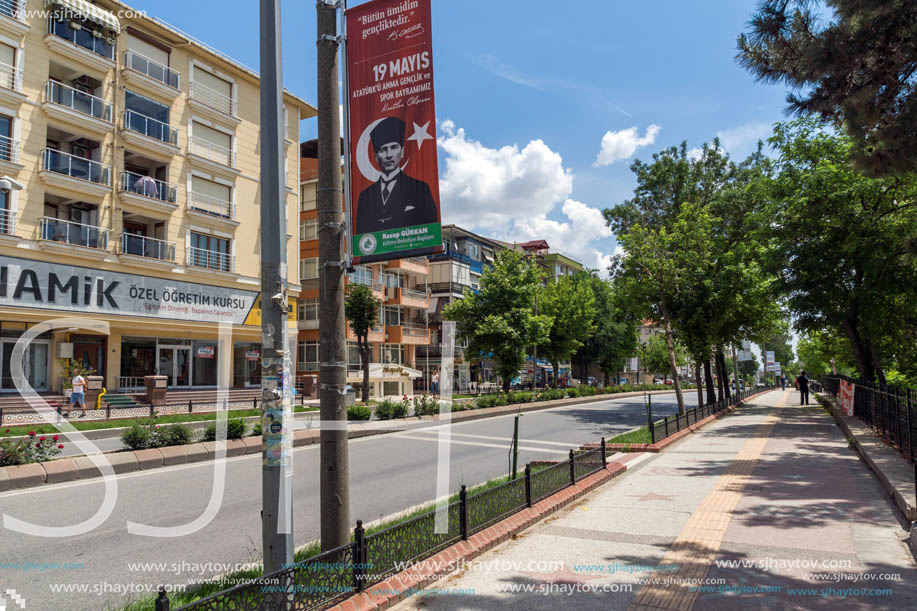 EDIRNE, TURKEY - MAY 26, 2018: Typical street in the center of city of Edirne,  East Thrace, Turkey