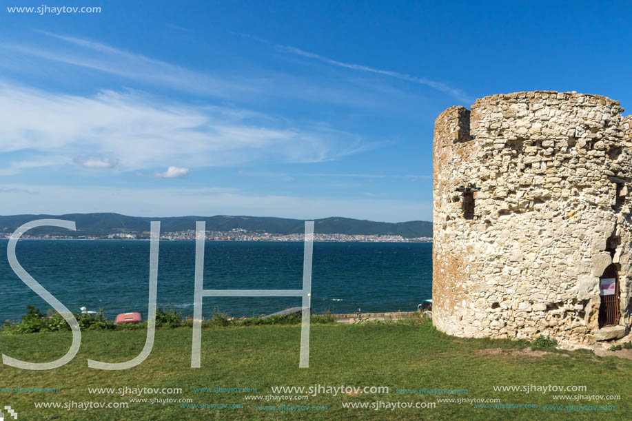 NESSEBAR, BULGARIA - AUGUST 12, 2018: Ruins of Ancient Battle Tower in old town of Nessebar, Burgas Region, Bulgaria