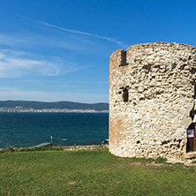 NESSEBAR, BULGARIA - AUGUST 12, 2018: Ruins of Ancient Battle Tower in old town of Nessebar, Burgas Region, Bulgaria