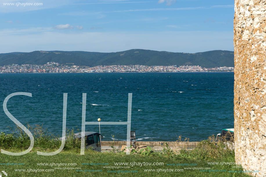 NESSEBAR, BULGARIA - AUGUST 12, 2018: Ruins of Ancient Battle Tower in old town of Nessebar, Burgas Region, Bulgaria