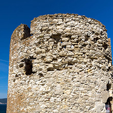 NESSEBAR, BULGARIA - AUGUST 12, 2018: Ruins of Ancient Battle Tower in old town of Nessebar, Burgas Region, Bulgaria