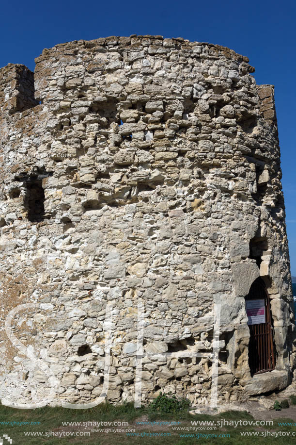 NESSEBAR, BULGARIA - AUGUST 12, 2018: Ruins of Ancient Battle Tower in old town of Nessebar, Burgas Region, Bulgaria