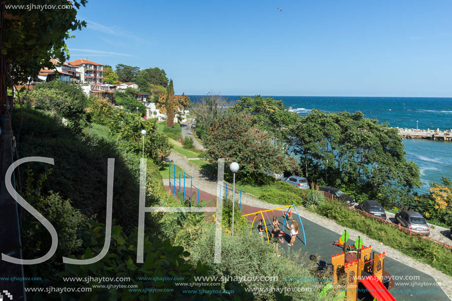 NESSEBAR, BULGARIA - AUGUST 12, 2018: Typical Street in old town of Nessebar, Burgas Region, Bulgaria