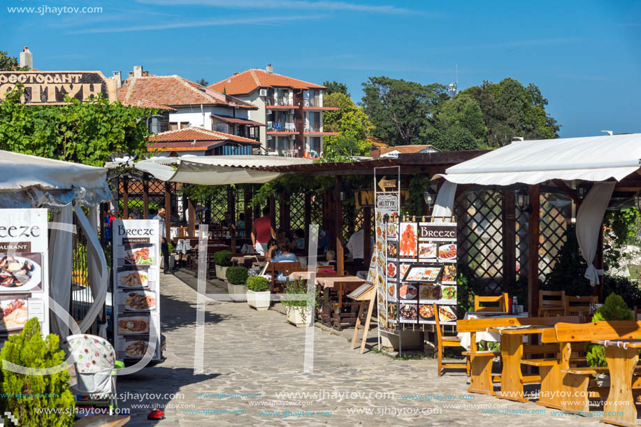 NESSEBAR, BULGARIA - AUGUST 12, 2018: Typical Street in old town of Nessebar, Burgas Region, Bulgaria