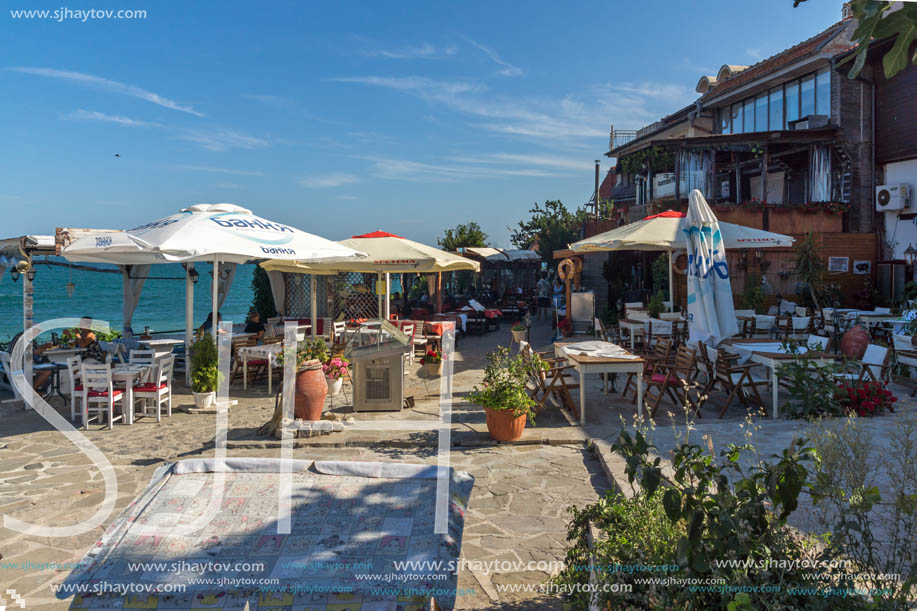 NESSEBAR, BULGARIA - AUGUST 12, 2018: Typical Street in old town of Nessebar, Burgas Region, Bulgaria