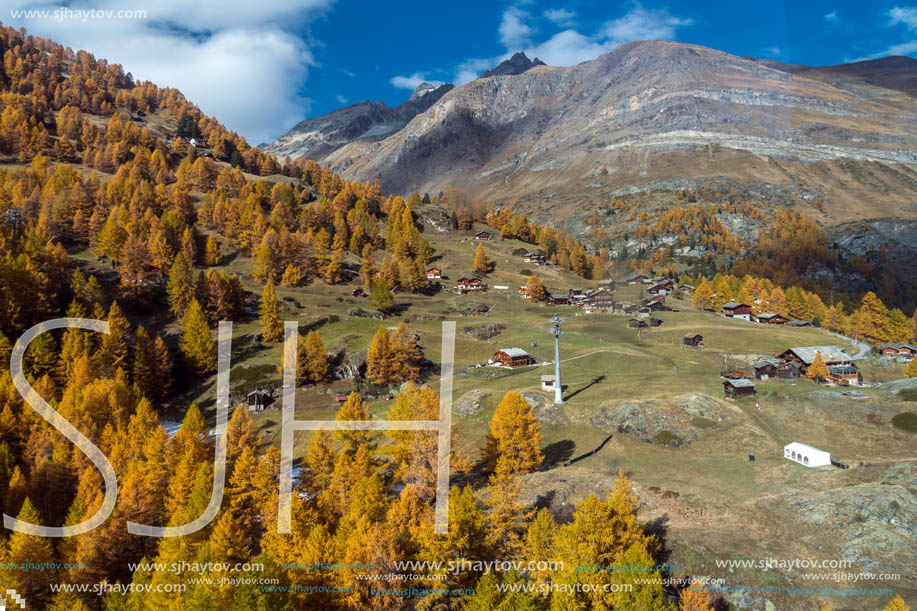 ZERMATT, SWITZERLAND - OCTOBER 27, 2015: Amazing Autumn panorama to Zermatt Resort, Alps, Switzerland