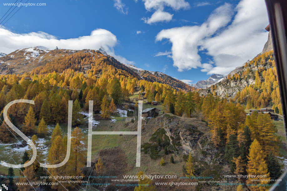 ZERMATT, SWITZERLAND - OCTOBER 27, 2015: Amazing Autumn panorama to Zermatt Resort, Alps, Switzerland