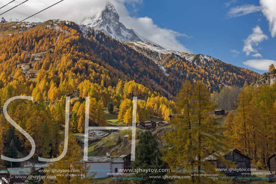 ZERMATT, SWITZERLAND - OCTOBER 27, 2015: Amazing Autumn panorama to Zermatt Resort, Alps, Switzerland