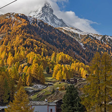 ZERMATT, SWITZERLAND - OCTOBER 27, 2015: Amazing Autumn panorama to Zermatt Resort, Alps, Switzerland