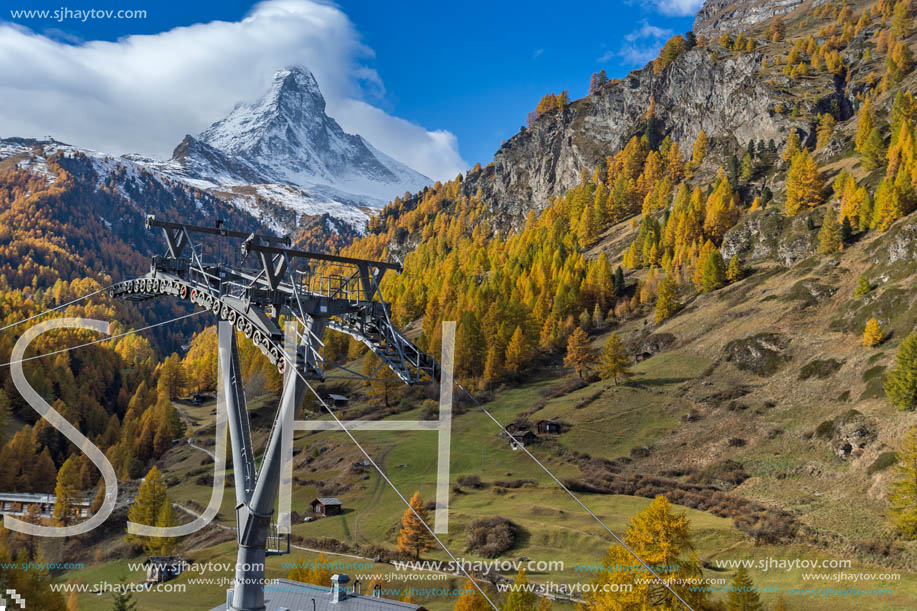 ZERMATT, SWITZERLAND - OCTOBER 27, 2015: Amazing Autumn panorama to Zermatt Resort, Alps, Switzerland