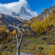 ZERMATT, SWITZERLAND - OCTOBER 27, 2015: Amazing Autumn panorama to Zermatt Resort, Alps, Switzerland