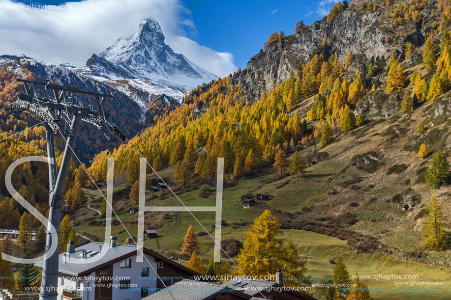 ZERMATT, SWITZERLAND - OCTOBER 27, 2015: Amazing Autumn panorama to Zermatt Resort, Alps, Switzerland