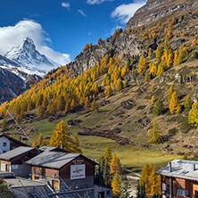 ZERMATT, SWITZERLAND - OCTOBER 27, 2015: Amazing Autumn panorama to Zermatt Resort, Alps, Switzerland