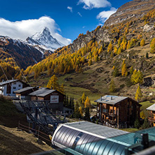 ZERMATT, SWITZERLAND - OCTOBER 27, 2015: Amazing Autumn panorama to Zermatt Resort, Alps, Switzerland