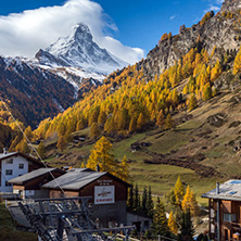 ZERMATT, SWITZERLAND - OCTOBER 27, 2015: Amazing Autumn panorama to Zermatt Resort, Alps, Switzerland