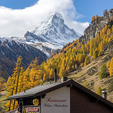ZERMATT, SWITZERLAND - OCTOBER 27, 2015: Amazing Autumn panorama to Zermatt Resort, Alps, Switzerland