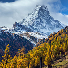 ZERMATT, SWITZERLAND - OCTOBER 27, 2015: Amazing Autumn panorama to Zermatt Resort, Alps, Switzerland