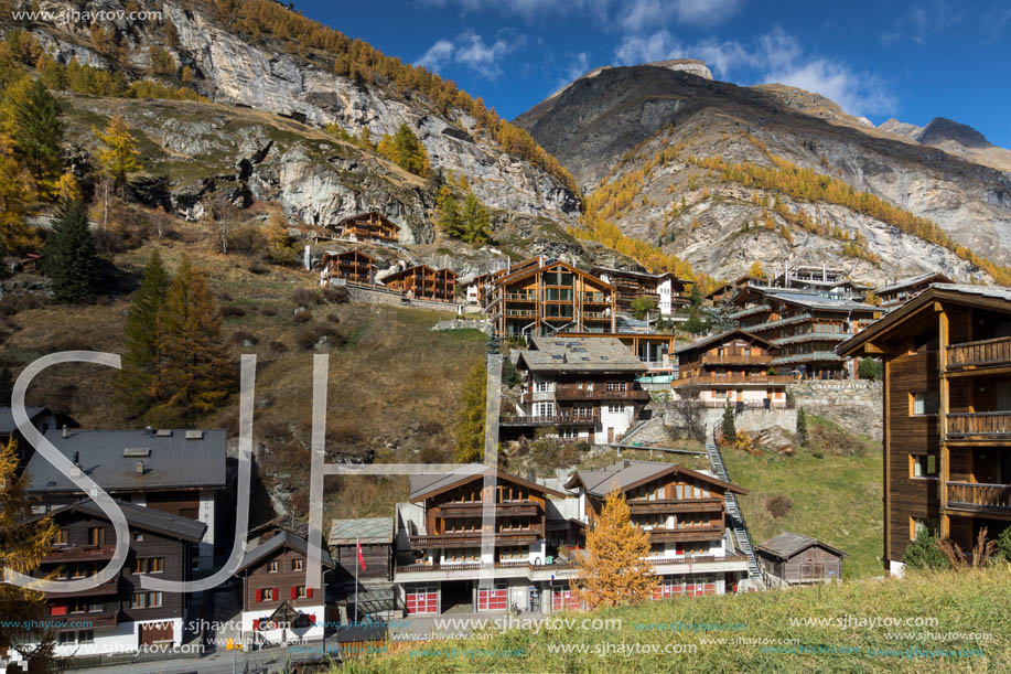 ZERMATT, SWITZERLAND - OCTOBER 27, 2015: Amazing Autumn panorama to Zermatt Resort, Alps, Switzerland