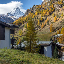 ZERMATT, SWITZERLAND - OCTOBER 27, 2015: Amazing Autumn panorama to Zermatt Resort, Alps, Switzerland