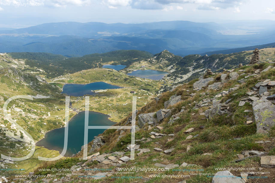 Summer view of The Twin, The Trefoil The Fish and The Lower Lakes, Rila Mountain, The Seven Rila Lakes, Bulgaria