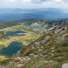 Summer view of The Twin, The Trefoil The Fish and The Lower Lakes, Rila Mountain, The Seven Rila Lakes, Bulgaria