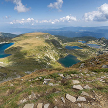 Summer view of The Kidney, The Twin, The Trefoil, The Fish and The Lower lakes, Rila Mountain, The Seven Rila Lakes, Bulgaria