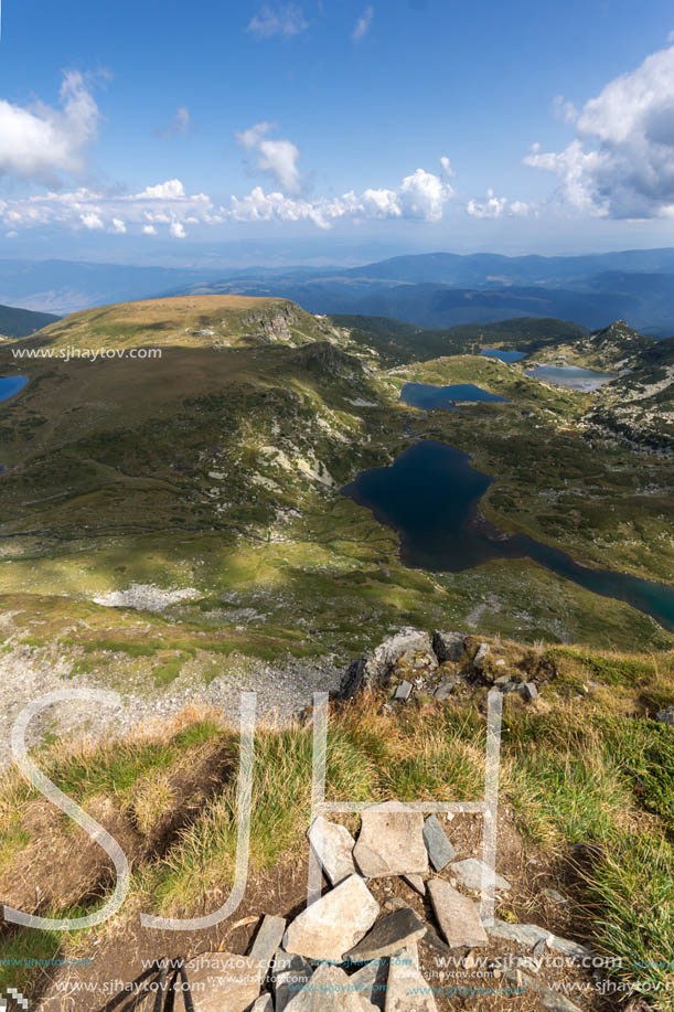 Summer view of The Kidney, The Twin, The Trefoil, The Fish and The Lower Lakes , Rila Mountain, The Seven Rila Lakes, Bulgaria