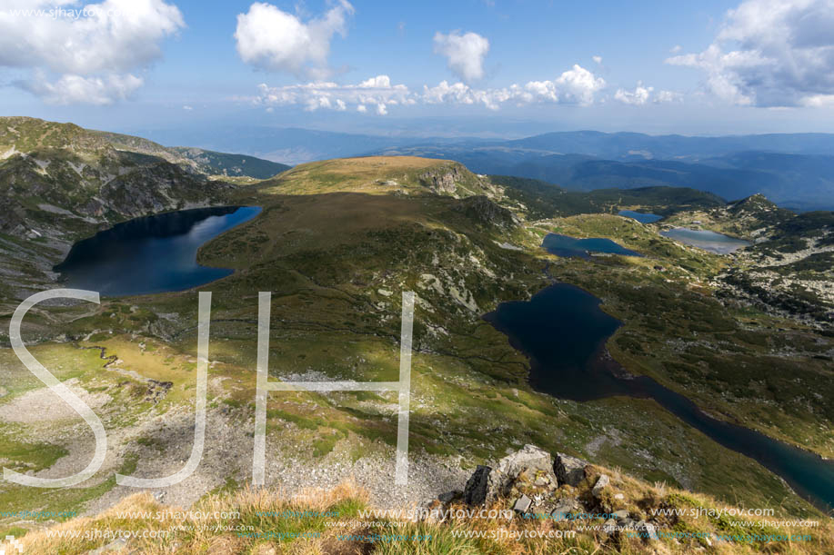 Summer view of The Kidney, The Twin, The Trefoil, The Fish and The Lower Lakes , Rila Mountain, The Seven Rila Lakes, Bulgaria