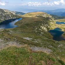 Summer view of The Kidney, The Twin, The Trefoil, The Fish and The Lower Lakes , Rila Mountain, The Seven Rila Lakes, Bulgaria