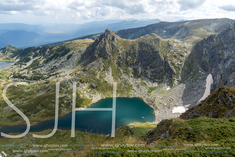 Summer view of The Twin, The Trefoil The Fish and The Lower Lakes, Rila Mountain, The Seven Rila Lakes, Bulgaria