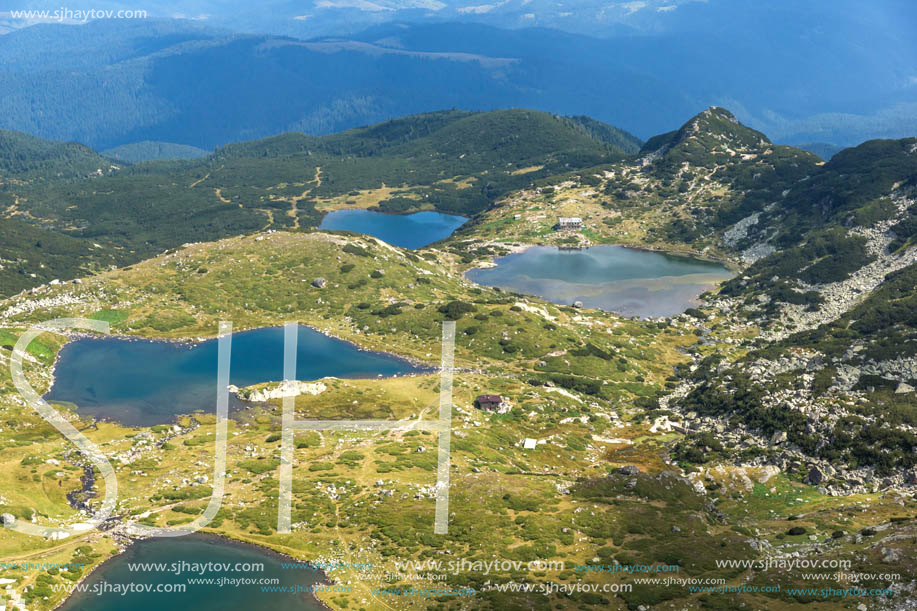 Summer view of The Twin, The Trefoil The Fish and The Lower Lakes, Rila Mountain, The Seven Rila Lakes, Bulgaria