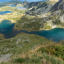 Summer view of The Twin, The Trefoil The Fish Lakes and The Lower, Rila Mountain, The Seven Rila Lakes, Bulgaria