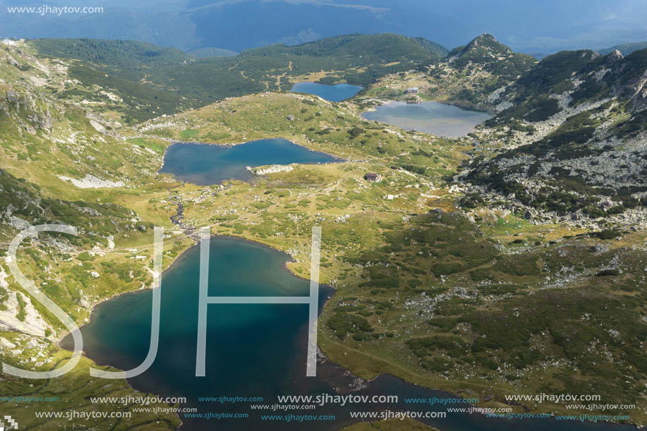 Summer view of The Twin, The Trefoil The Fish and The Lower Lakes, Rila Mountain, The Seven Rila Lakes, Bulgaria