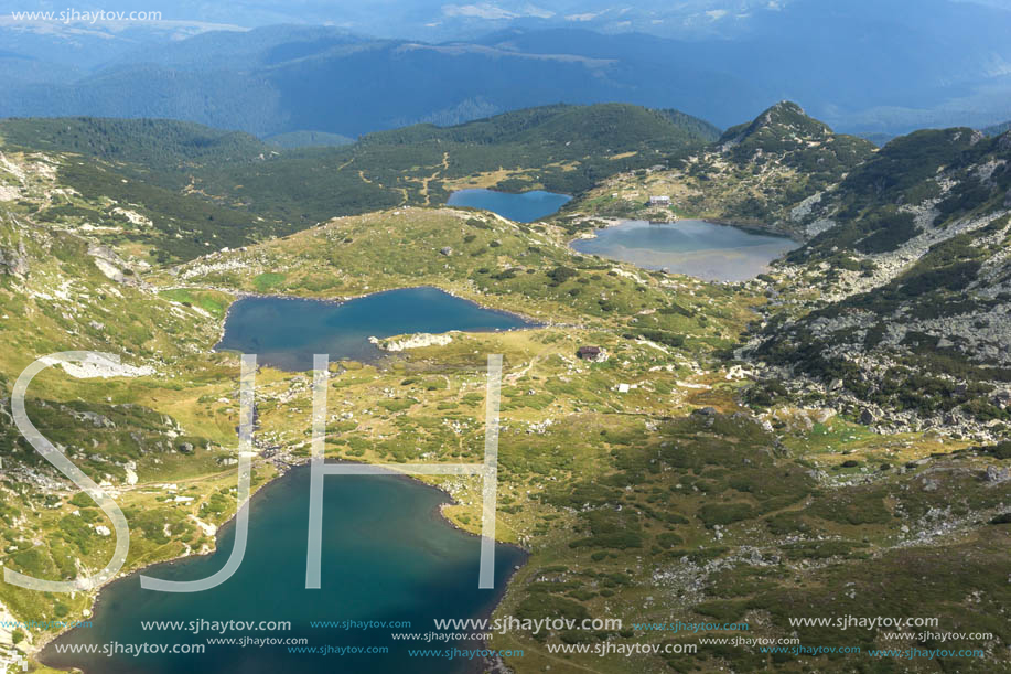 Summer view of The Twin, The Trefoil The Fish and The Lower Lakes, Rila Mountain, The Seven Rila Lakes, Bulgaria