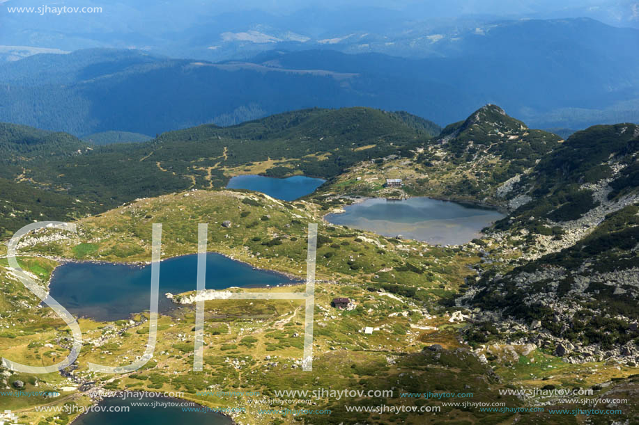 Summer view of The Twin, The Trefoil The Fish and The Lower Lakes, Rila Mountain, The Seven Rila Lakes, Bulgaria