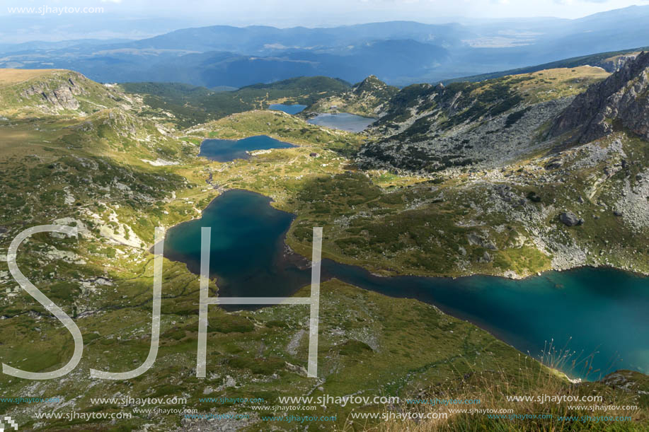 Summer view of The Twin, The Trefoil The Fish and The Lower Lakes, Rila Mountain, The Seven Rila Lakes, Bulgaria