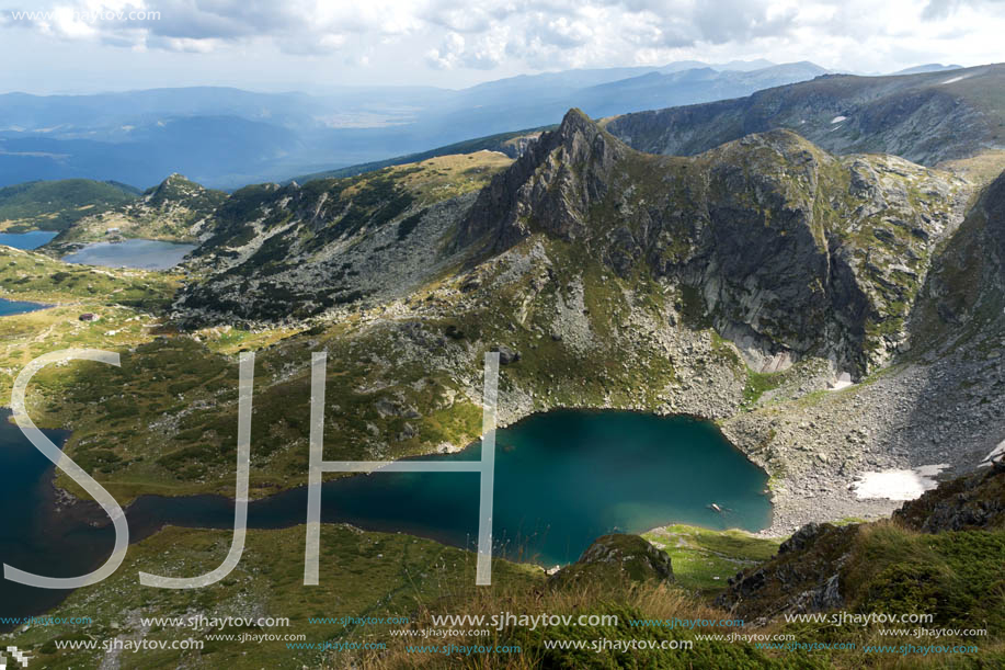 Summer view of The Twin, The Trefoil, The Fish and The Lower lakes, Rila Mountain, The Seven Rila Lakes, Bulgaria