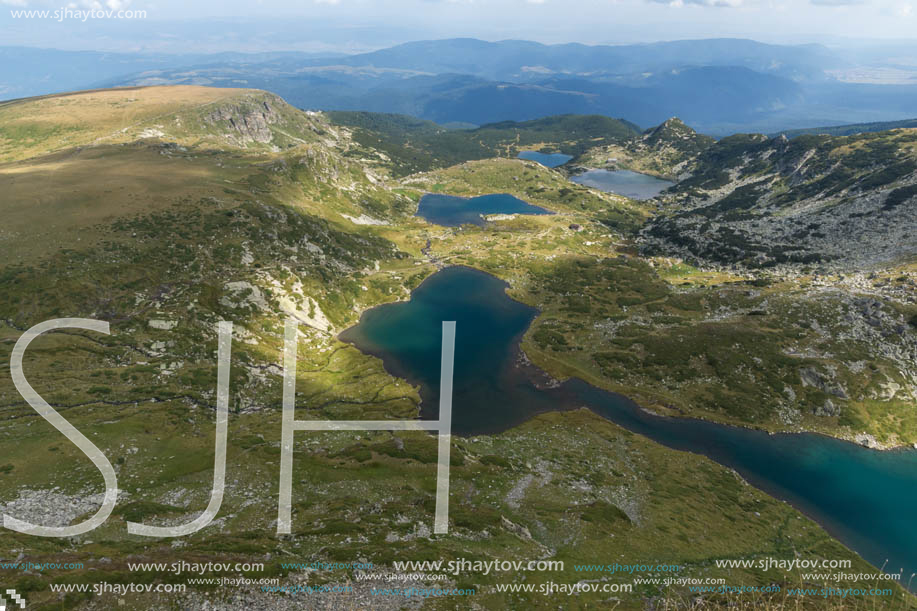 Summer view of The Twin, The Trefoil, The Fish and The Lower lakes, Rila Mountain, The Seven Rila Lakes, Bulgaria