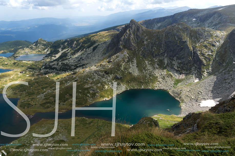 Summer view of The Twin, The Trefoil, The Fish and The Lower lakes, Rila Mountain, The Seven Rila Lakes, Bulgaria