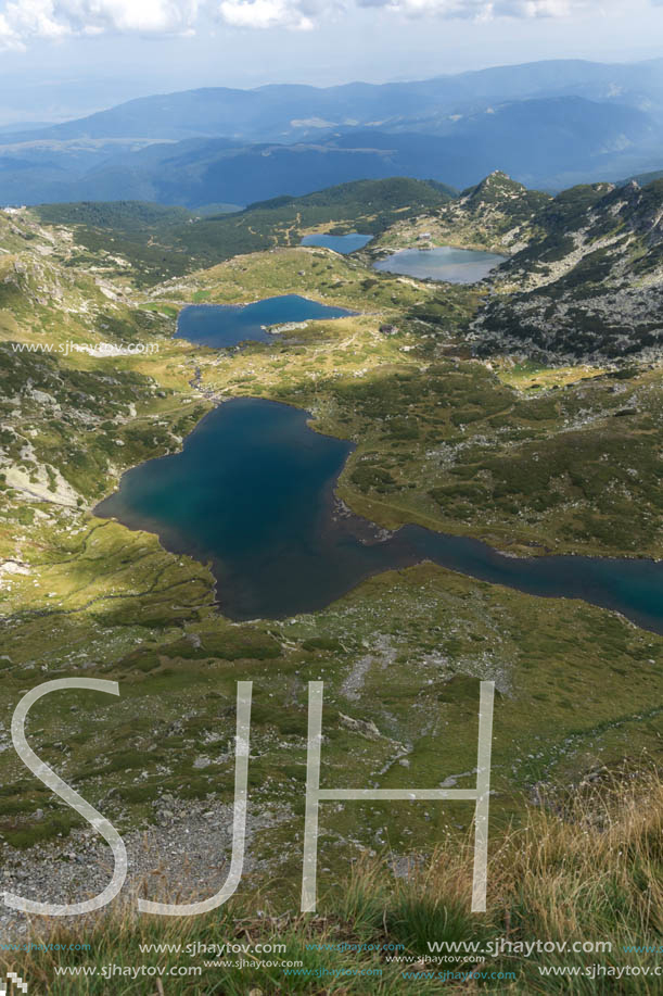 Summer view of The Twin, The Trefoil, The Fish and The Lower lakes, Rila Mountain, The Seven Rila Lakes, Bulgaria