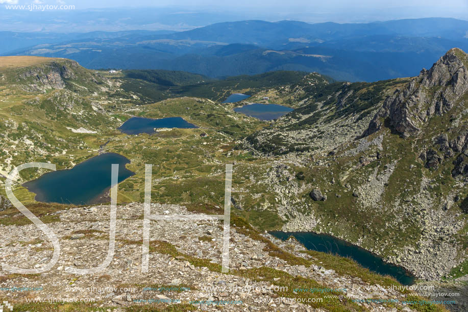 Summer view of The Twin, The Trefoil The Fish and The Lower Lakes, Rila Mountain, The Seven Rila Lakes, Bulgaria