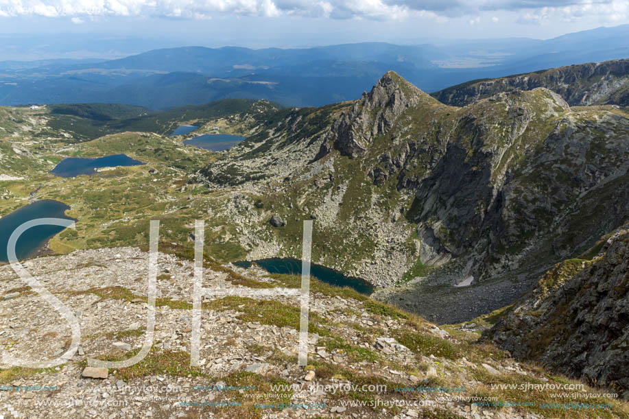 Summer view of The Twin, The Trefoil The Fish and The Lower Lakes, Rila Mountain, The Seven Rila Lakes, Bulgaria