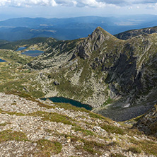 Summer view of The Twin, The Trefoil The Fish and The Lower Lakes, Rila Mountain, The Seven Rila Lakes, Bulgaria