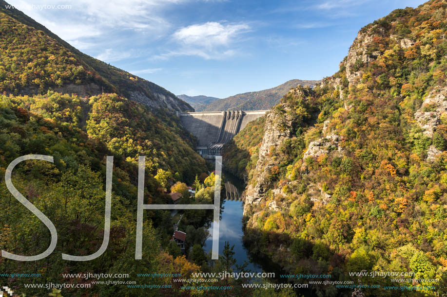 Amazing Autumn landscape of The Vacha (Antonivanovtsi) Reservoir, Rhodope Mountains, Plovdiv Region, Bulgaria