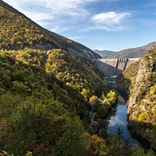 Amazing Autumn landscape of The Vacha (Antonivanovtsi) Reservoir, Rhodope Mountains, Plovdiv Region, Bulgaria