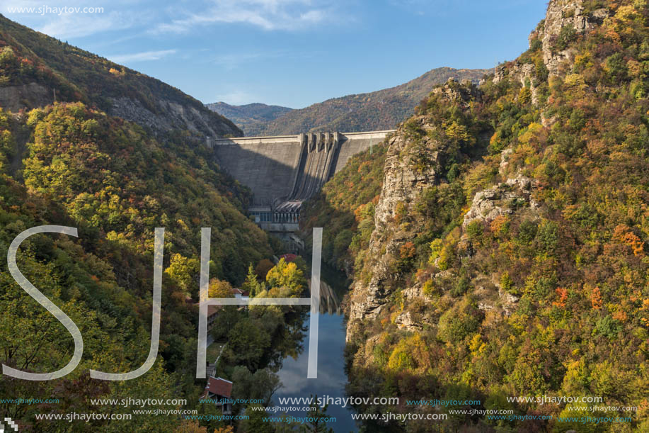 Amazing Autumn landscape of The Vacha (Antonivanovtsi) Reservoir, Rhodope Mountains, Plovdiv Region, Bulgaria