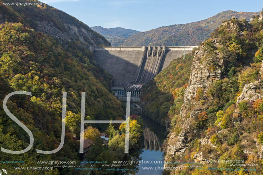 Amazing Autumn landscape of The Vacha (Antonivanovtsi) Reservoir, Rhodope Mountains, Plovdiv Region, Bulgaria